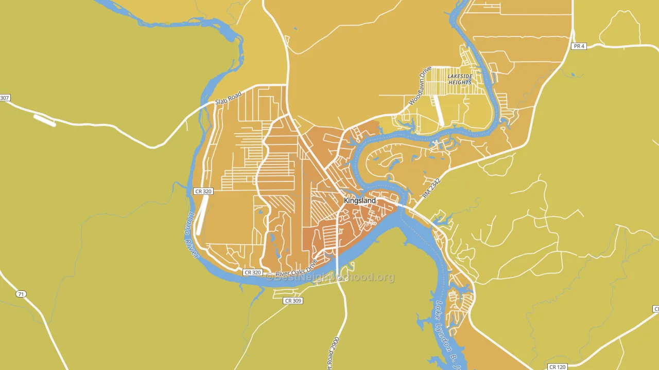 Map of the best neighborhoods in the 78639 area, with better matches in green and worse matches in red