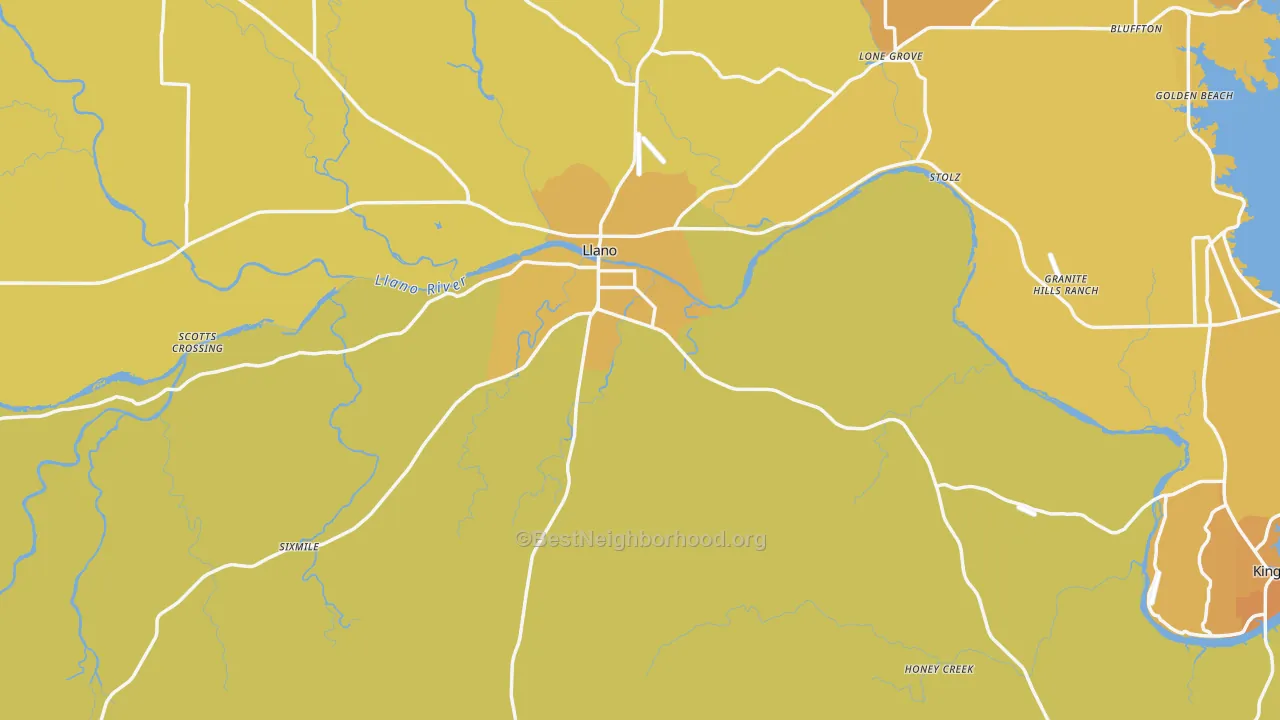 Map of the best neighborhoods in the 78643 area, with better matches in green and worse matches in red