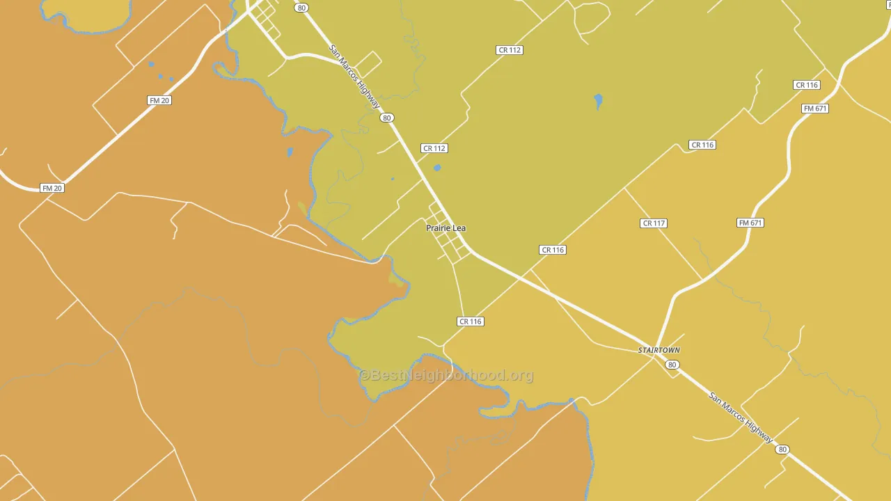 Map of the best neighborhoods in the 78661 area, with better matches in green and worse matches in red