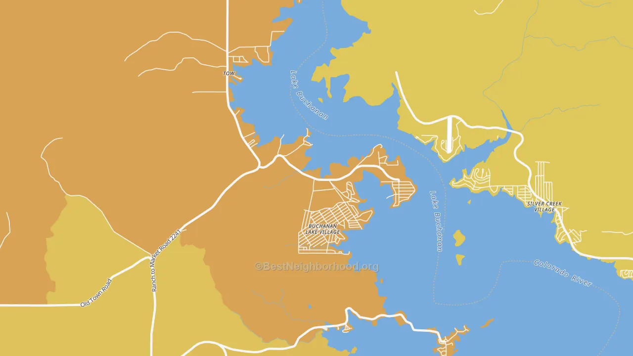 Map of the best neighborhoods in the 78672 area, with better matches in green and worse matches in red