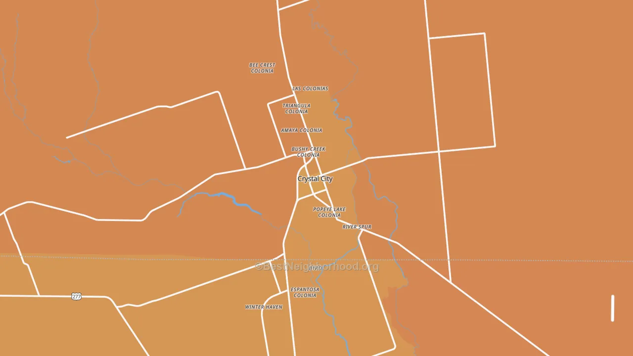 Map of the best neighborhoods in the 78839 area, with better matches in green and worse matches in red