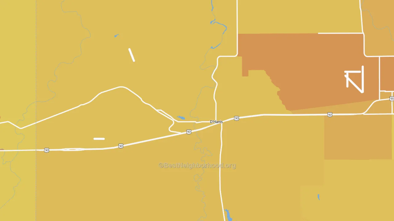 Map of the best neighborhoods in the 78850 area, with better matches in green and worse matches in red