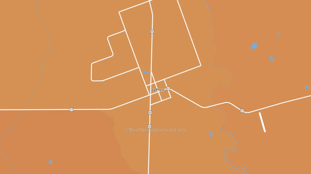 Map of the best neighborhoods in the 78872 area, with better matches in green and worse matches in red