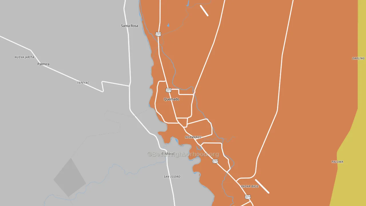 Map of the best neighborhoods in the 78877 area, with better matches in green and worse matches in red