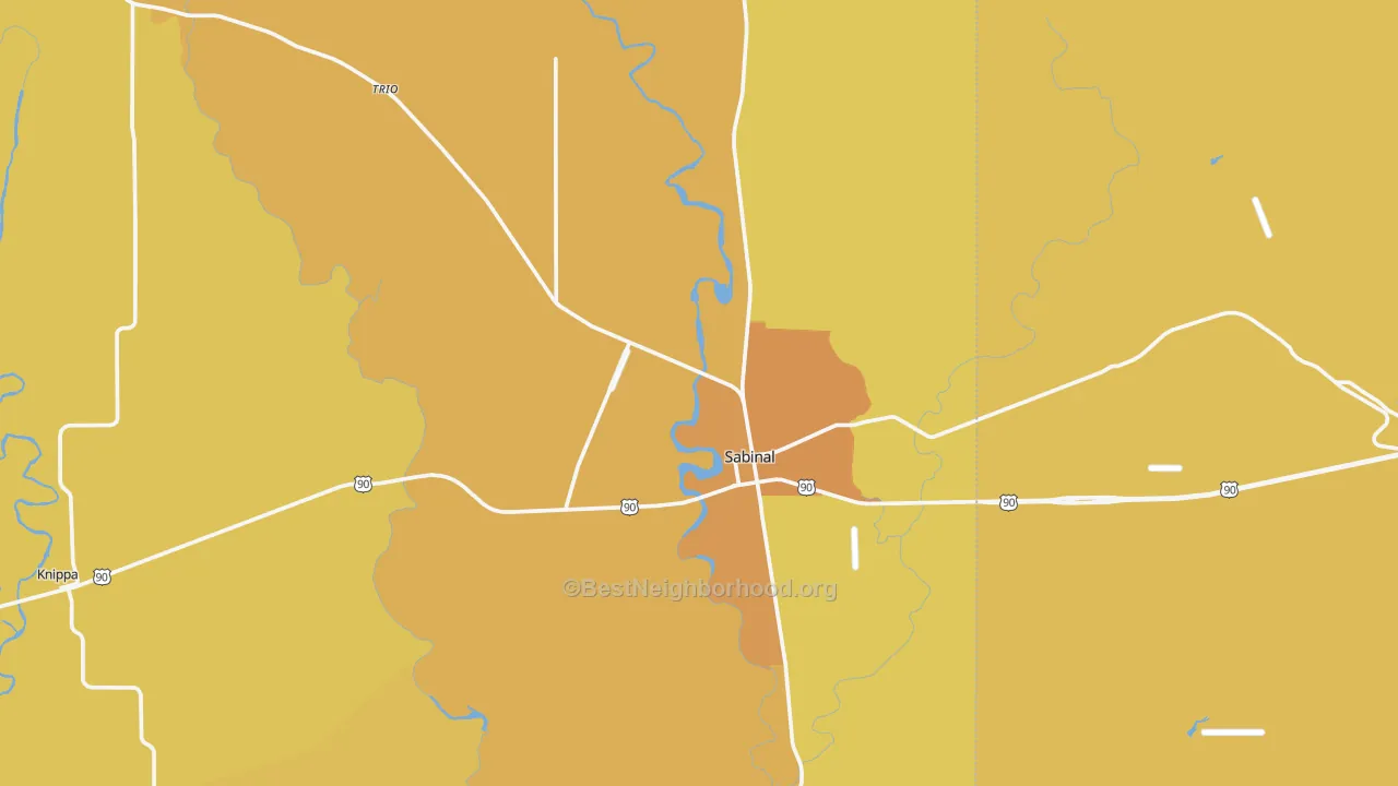 Map of the best neighborhoods in the 78881 area, with better matches in green and worse matches in red