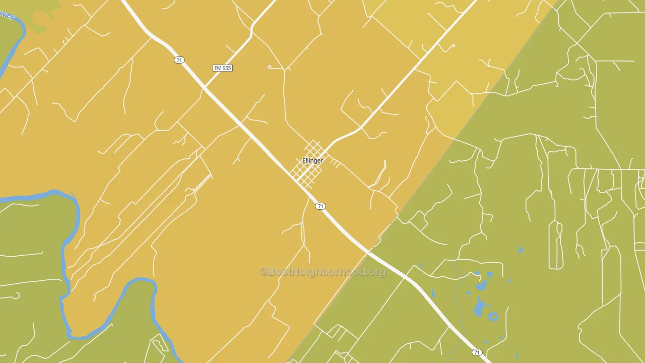 Map of the best neighborhoods in the 78938 area, with better matches in green and worse matches in red