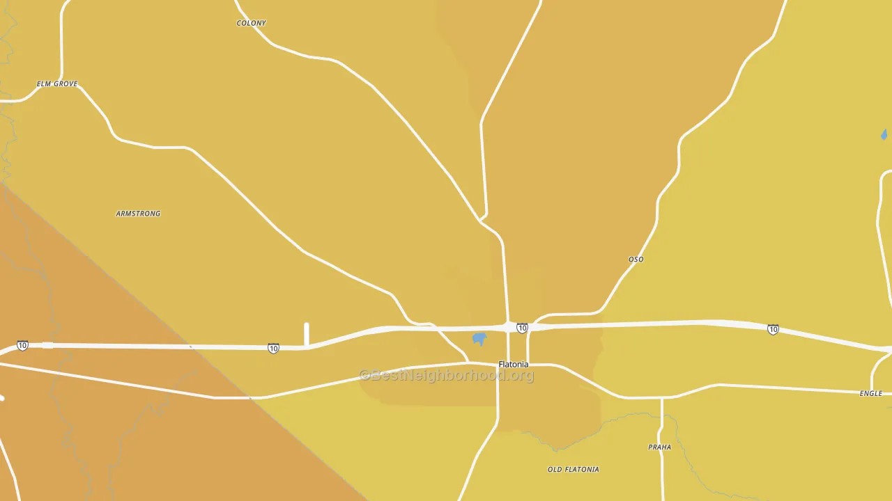Map of the best neighborhoods in the 78941 area, with better matches in green and worse matches in red