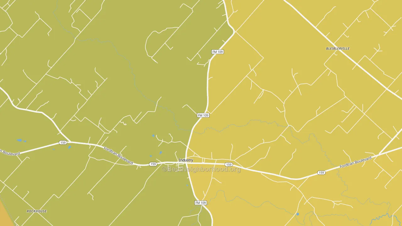 Map of the best neighborhoods in the 78944 area, with better matches in green and worse matches in red