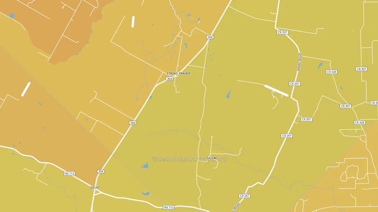 Map of the best neighborhoods in the 78953 area, with better matches in green and worse matches in red