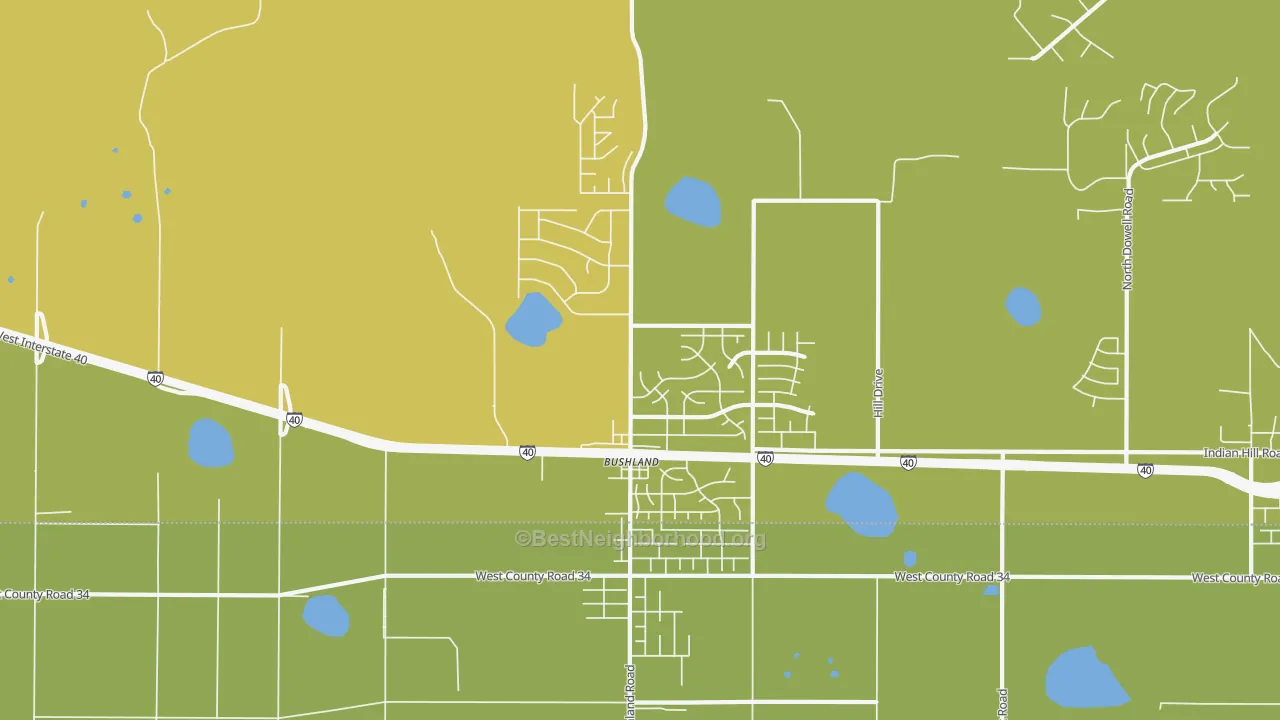 Map of the best neighborhoods in the 79012 area, with better matches in green and worse matches in red