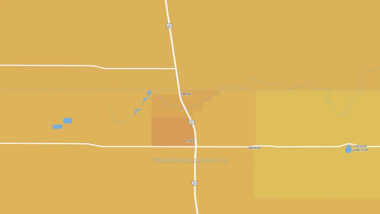 Map of the best neighborhoods in the 79013 area, with better matches in green and worse matches in red