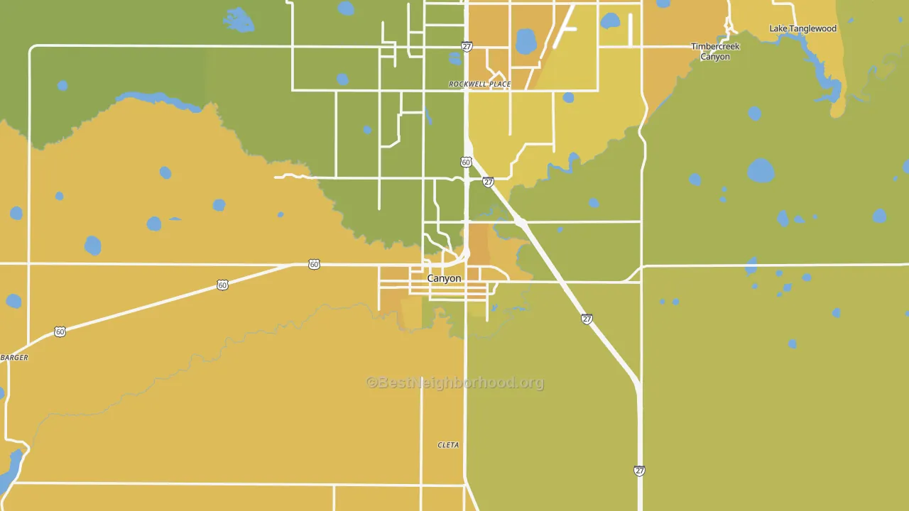 Map of the best neighborhoods in the 79015 area, with better matches in green and worse matches in red