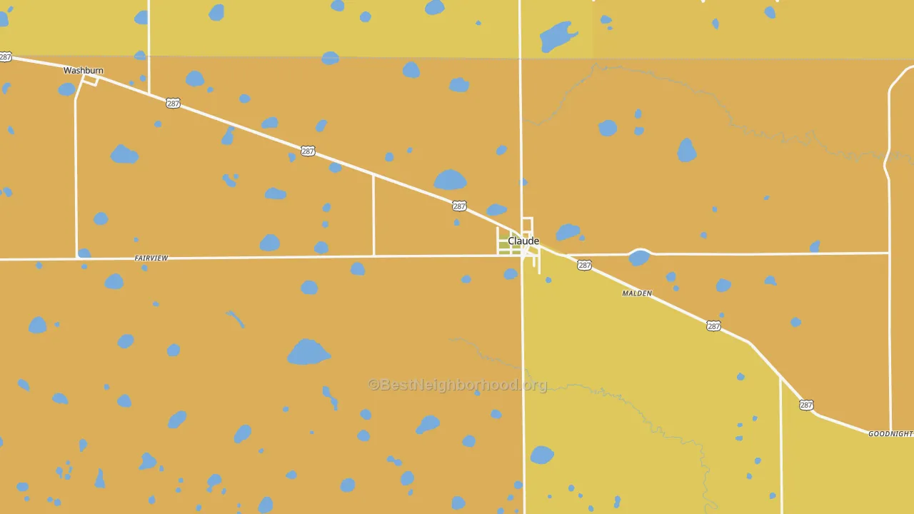 Map of the best neighborhoods in the 79019 area, with better matches in green and worse matches in red