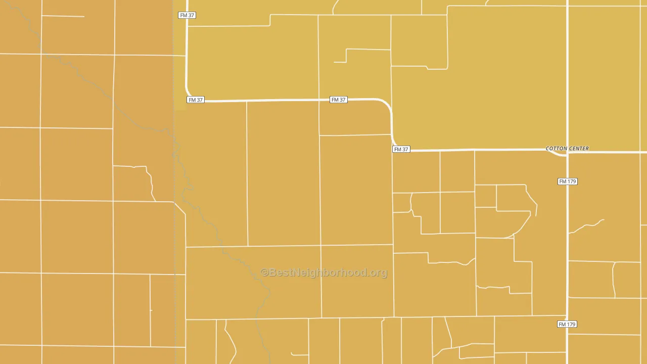 Map of the best neighborhoods in the 79021 area, with better matches in green and worse matches in red