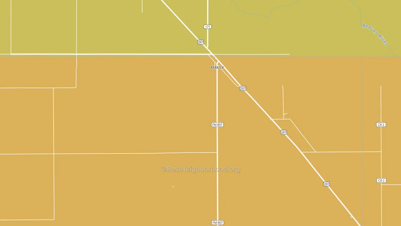 Map of the best neighborhoods in the 79051 area, with better matches in green and worse matches in red