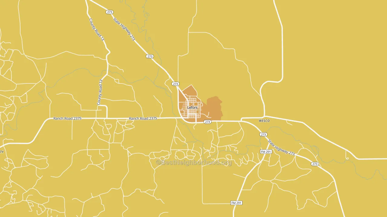 Map of the best neighborhoods in the 79054 area, with better matches in green and worse matches in red