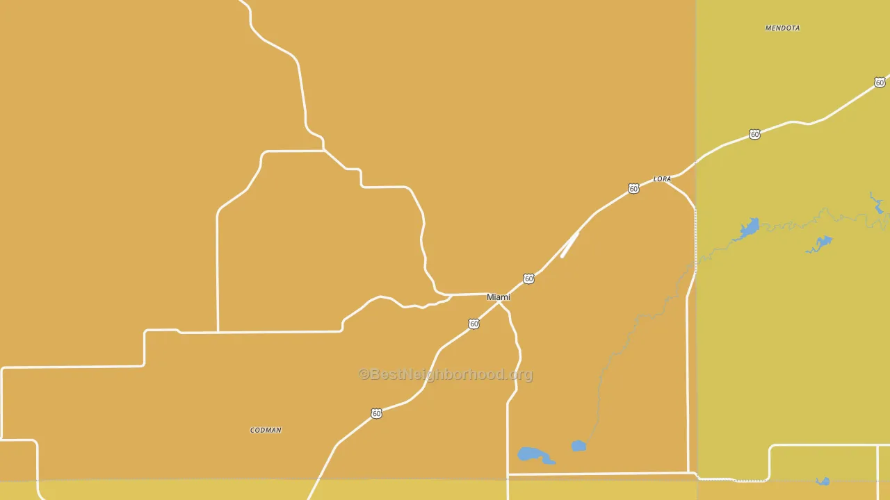 Map of the best neighborhoods in the 79059 area, with better matches in green and worse matches in red