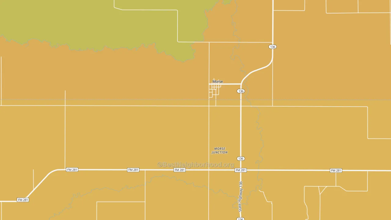Map of the best neighborhoods in the 79062 area, with better matches in green and worse matches in red