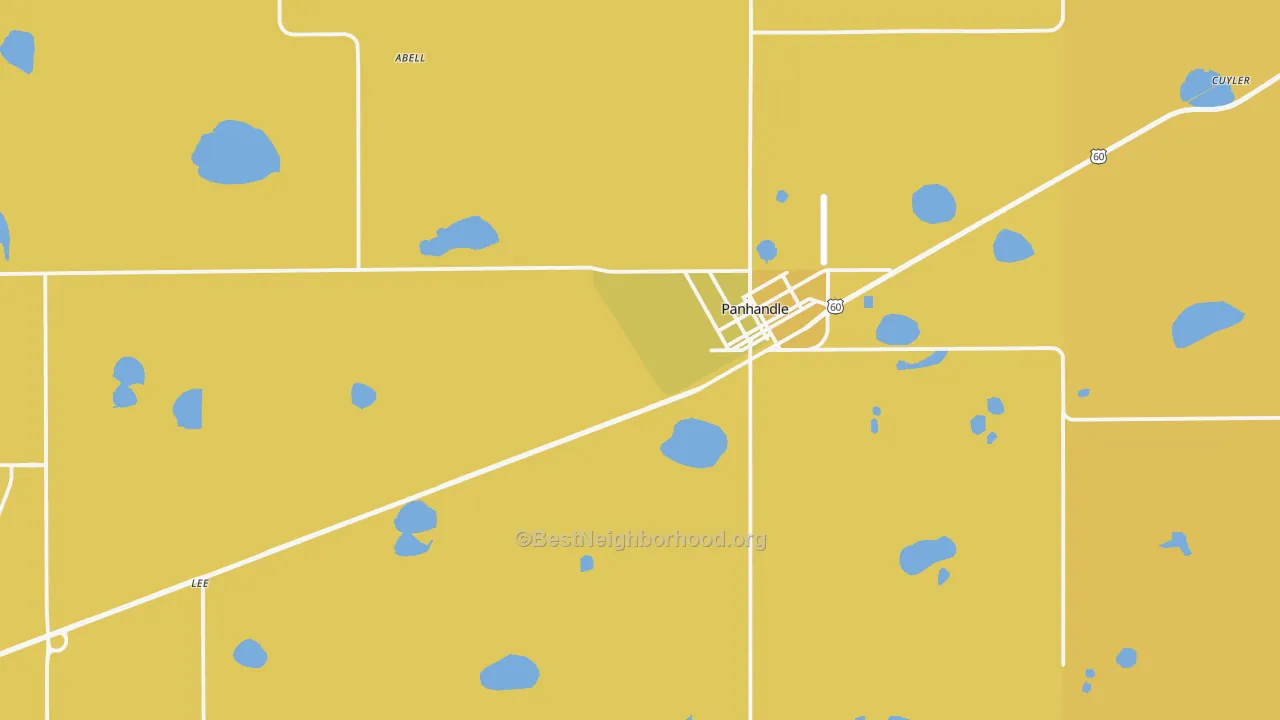 Map of the best neighborhoods in the 79068 area, with better matches in green and worse matches in red
