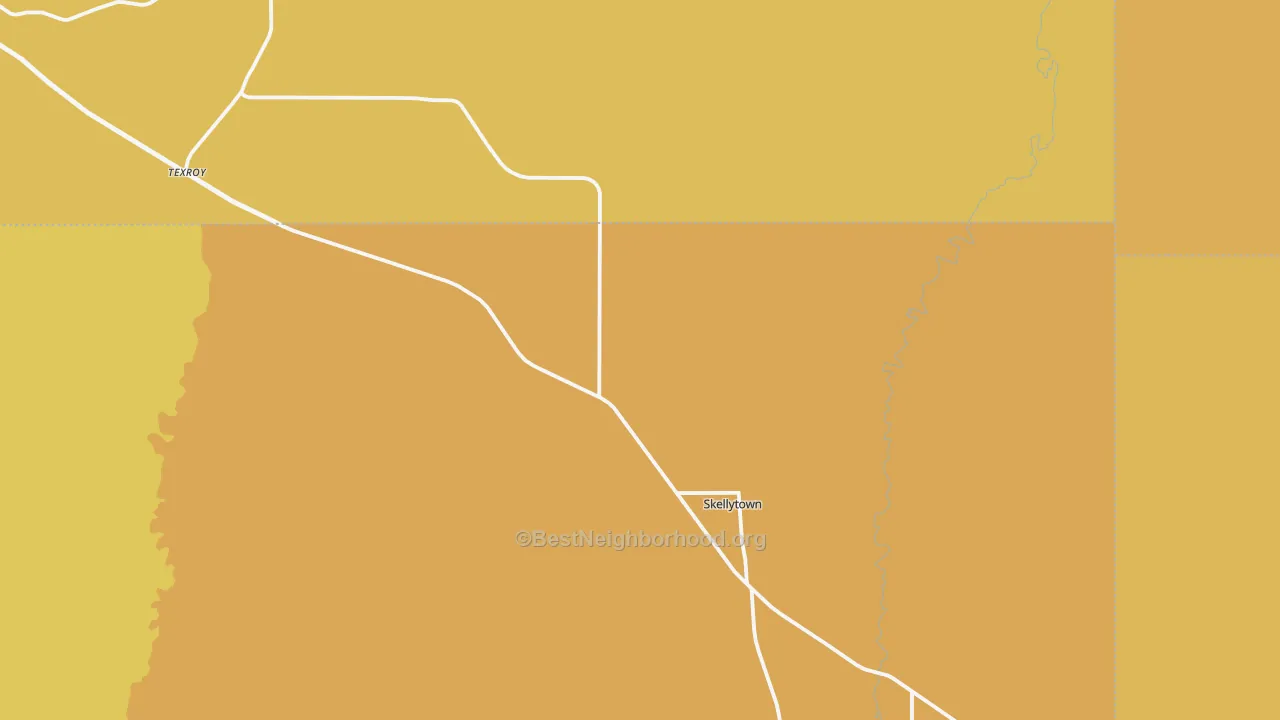 Map of the best neighborhoods in the 79080 area, with better matches in green and worse matches in red