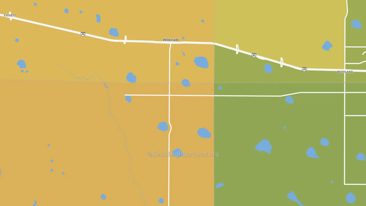 Map of the best neighborhoods in the 79098 area, with better matches in green and worse matches in red