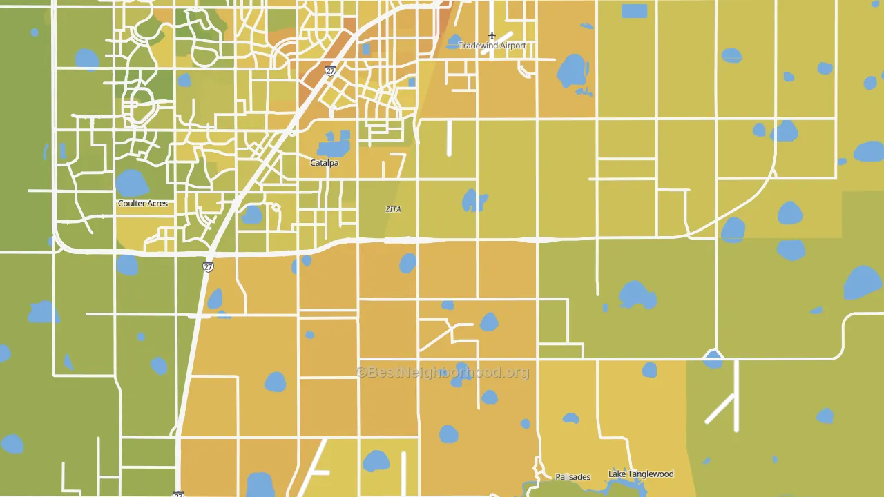 Map of the best neighborhoods in the 79118 area, with better matches in green and worse matches in red