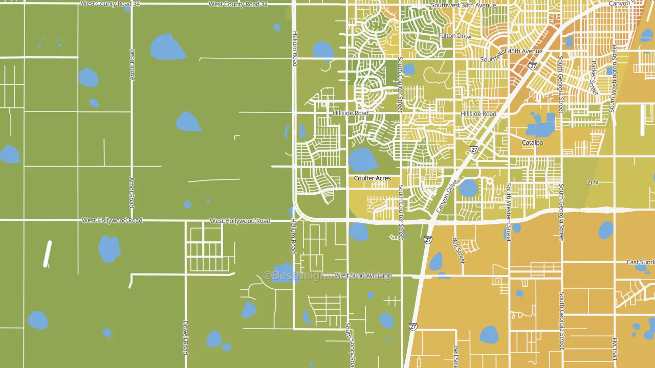 Map of the best neighborhoods in the 79119 area, with better matches in green and worse matches in red