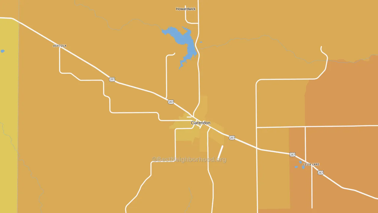 Map of the best neighborhoods in the 79226 area, with better matches in green and worse matches in red