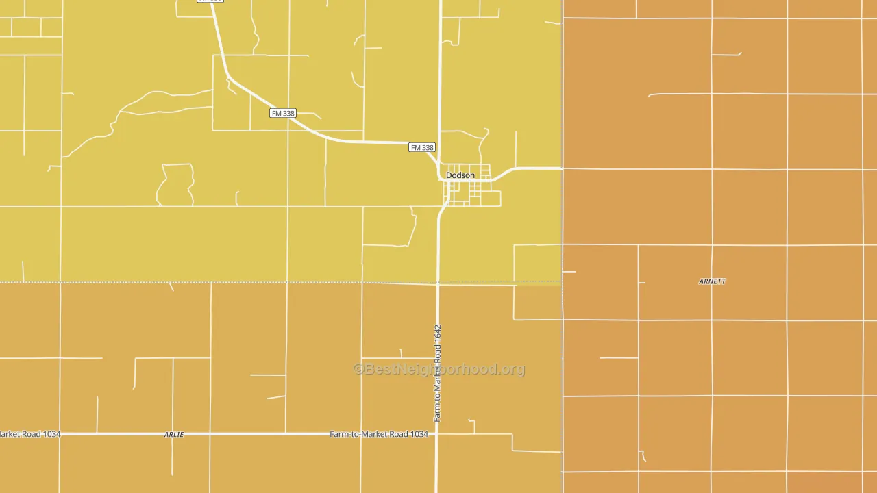 Map of the best neighborhoods in the 79230 area, with better matches in green and worse matches in red