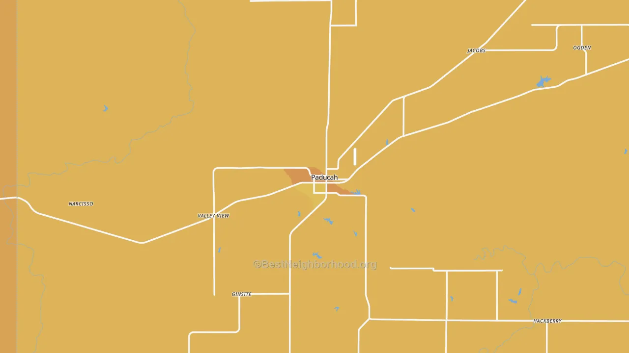 Map of the best neighborhoods in the 79248 area, with better matches in green and worse matches in red