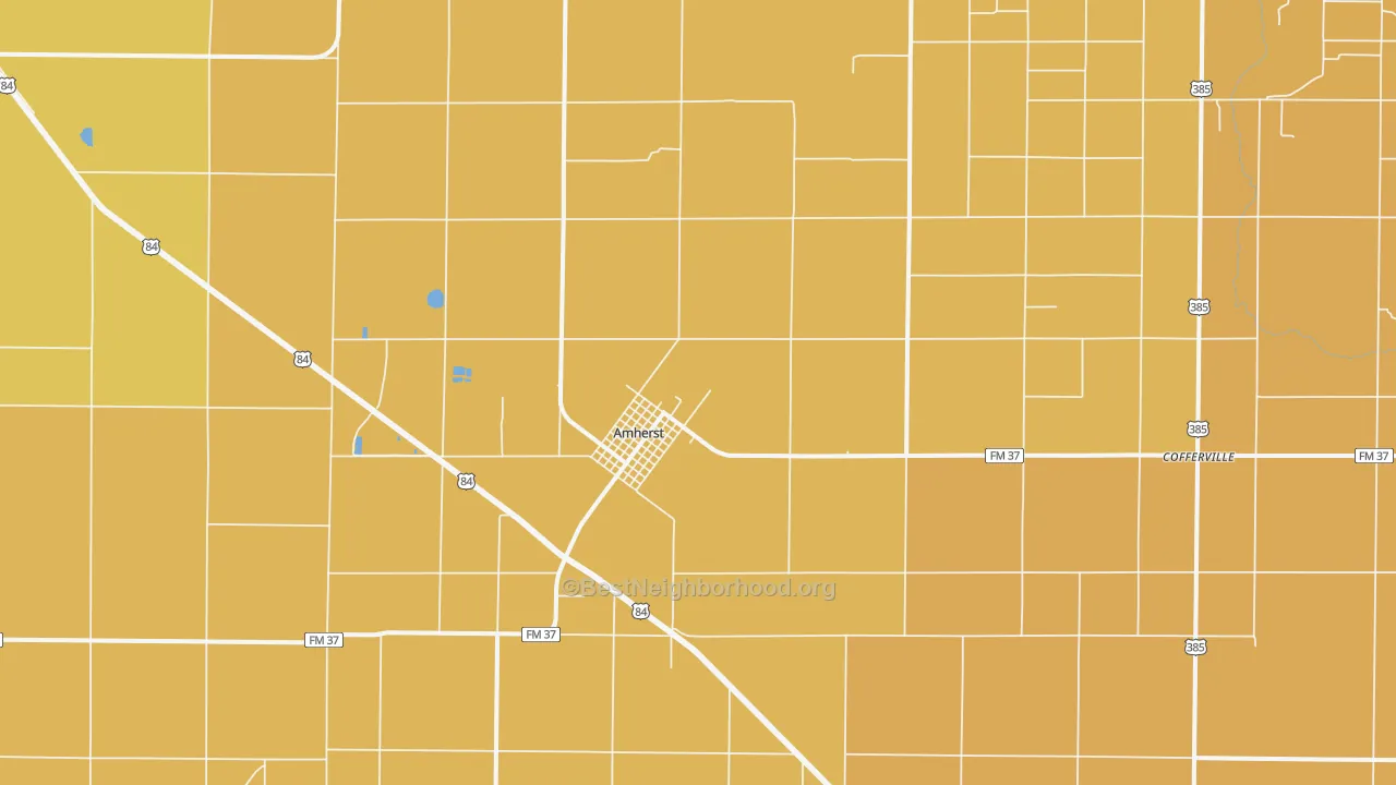 Map of the best neighborhoods in the 79312 area, with better matches in green and worse matches in red