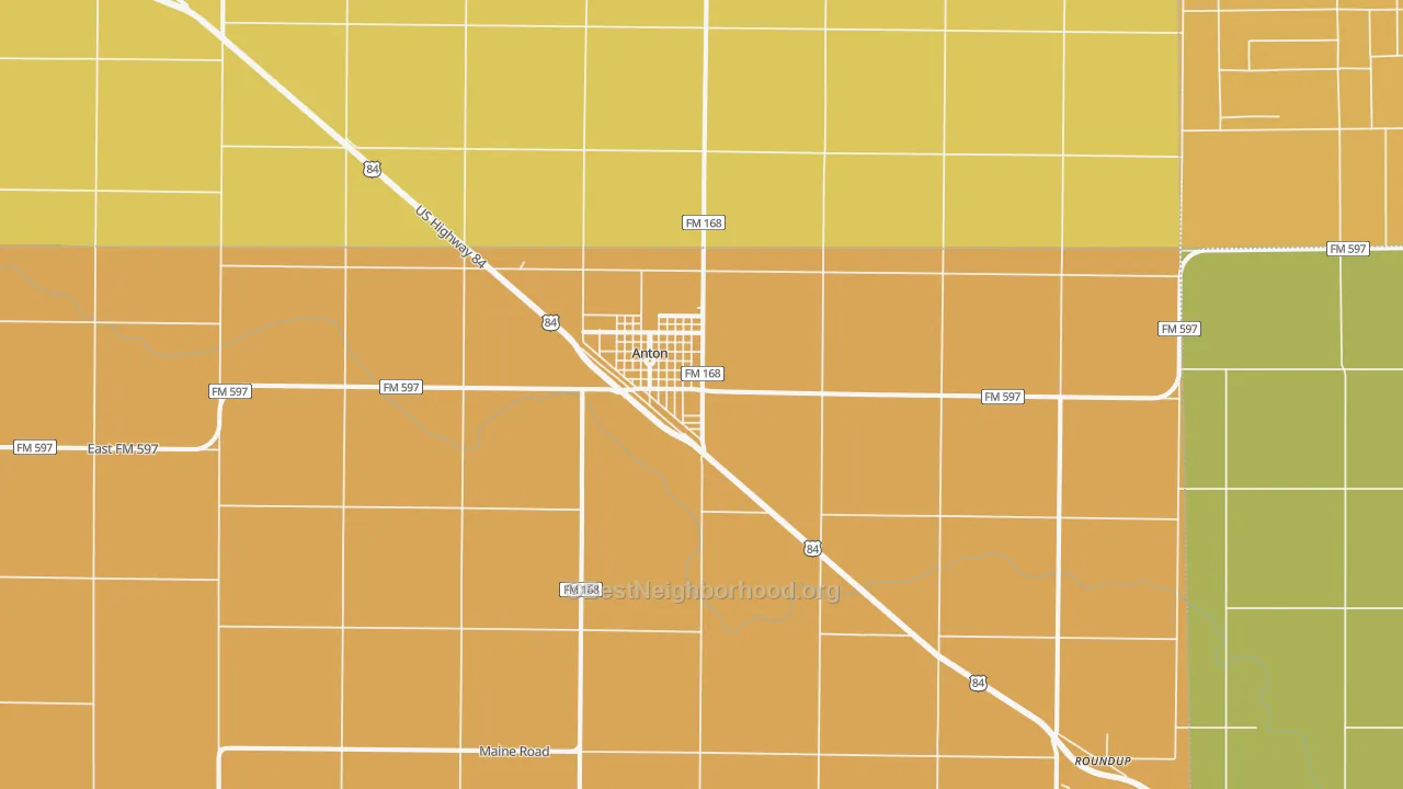 Map of the best neighborhoods in the 79313 area, with better matches in green and worse matches in red