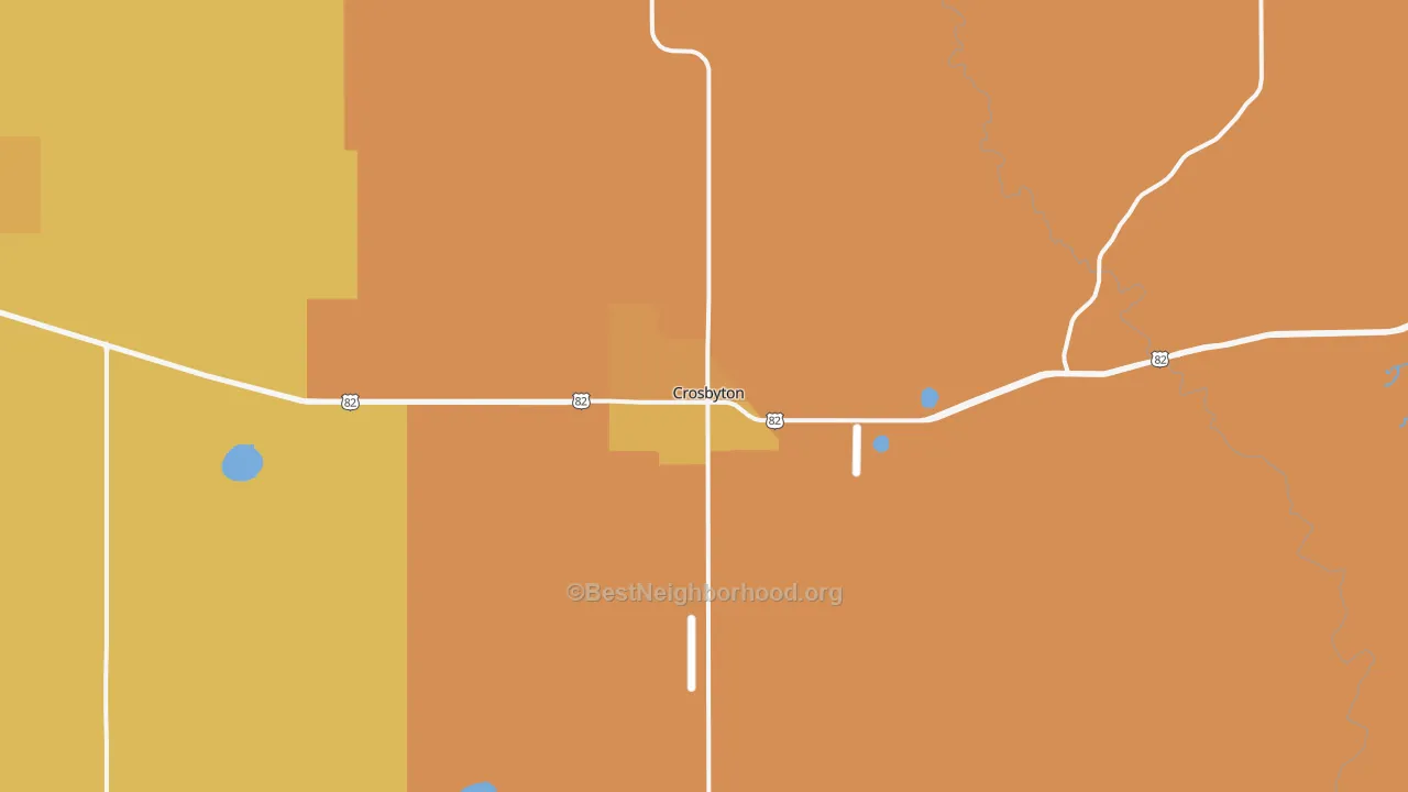 Map of the best neighborhoods in the 79322 area, with better matches in green and worse matches in red