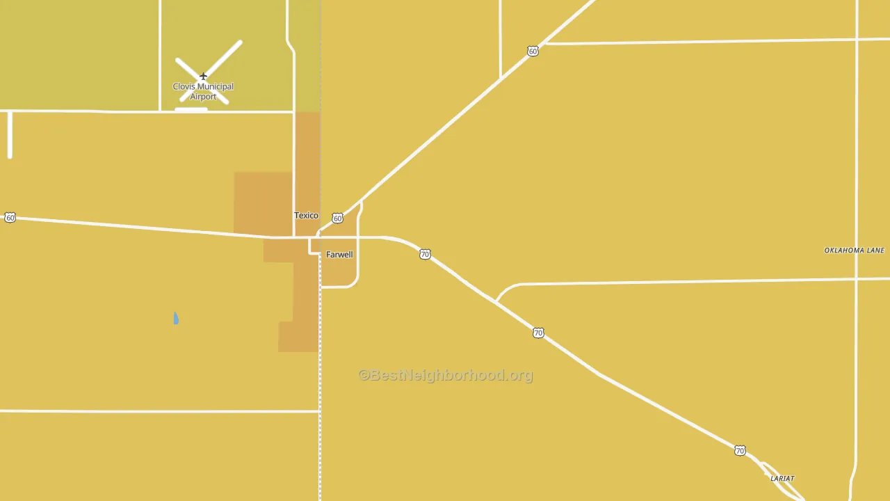 Map of the best neighborhoods in the 79325 area, with better matches in green and worse matches in red