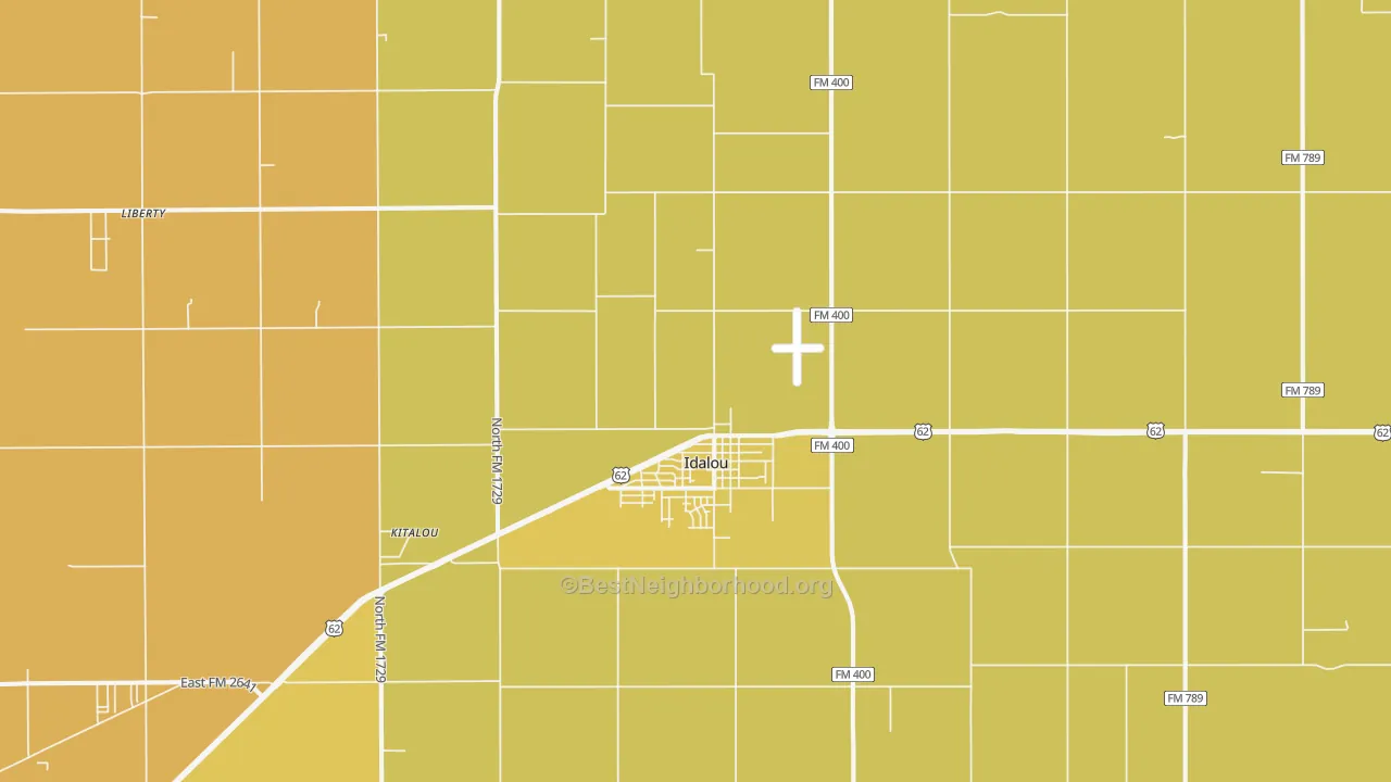 Map of the best neighborhoods in the 79329 area, with better matches in green and worse matches in red
