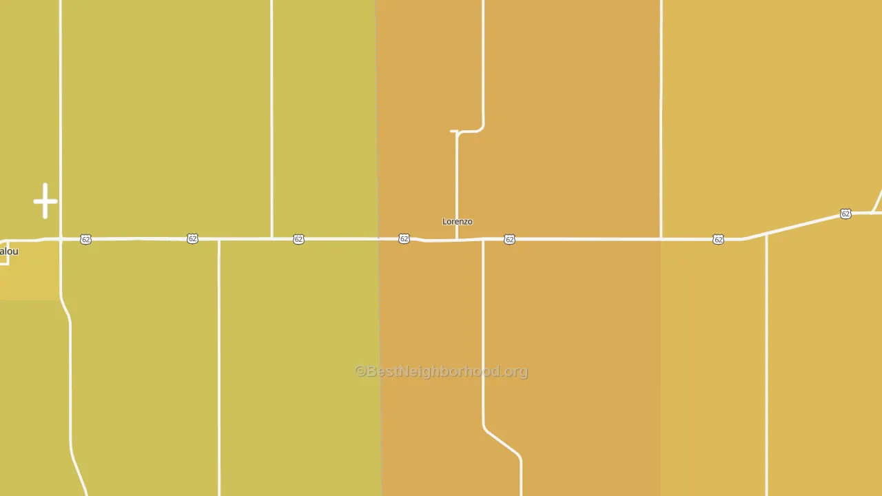 Map of the best neighborhoods in the 79343 area, with better matches in green and worse matches in red
