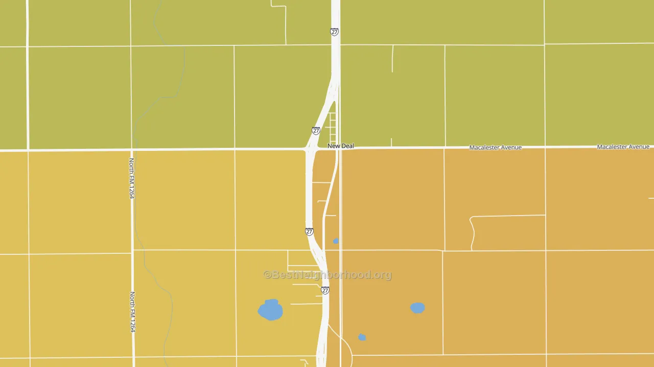 Map of the best neighborhoods in the 79350 area, with better matches in green and worse matches in red