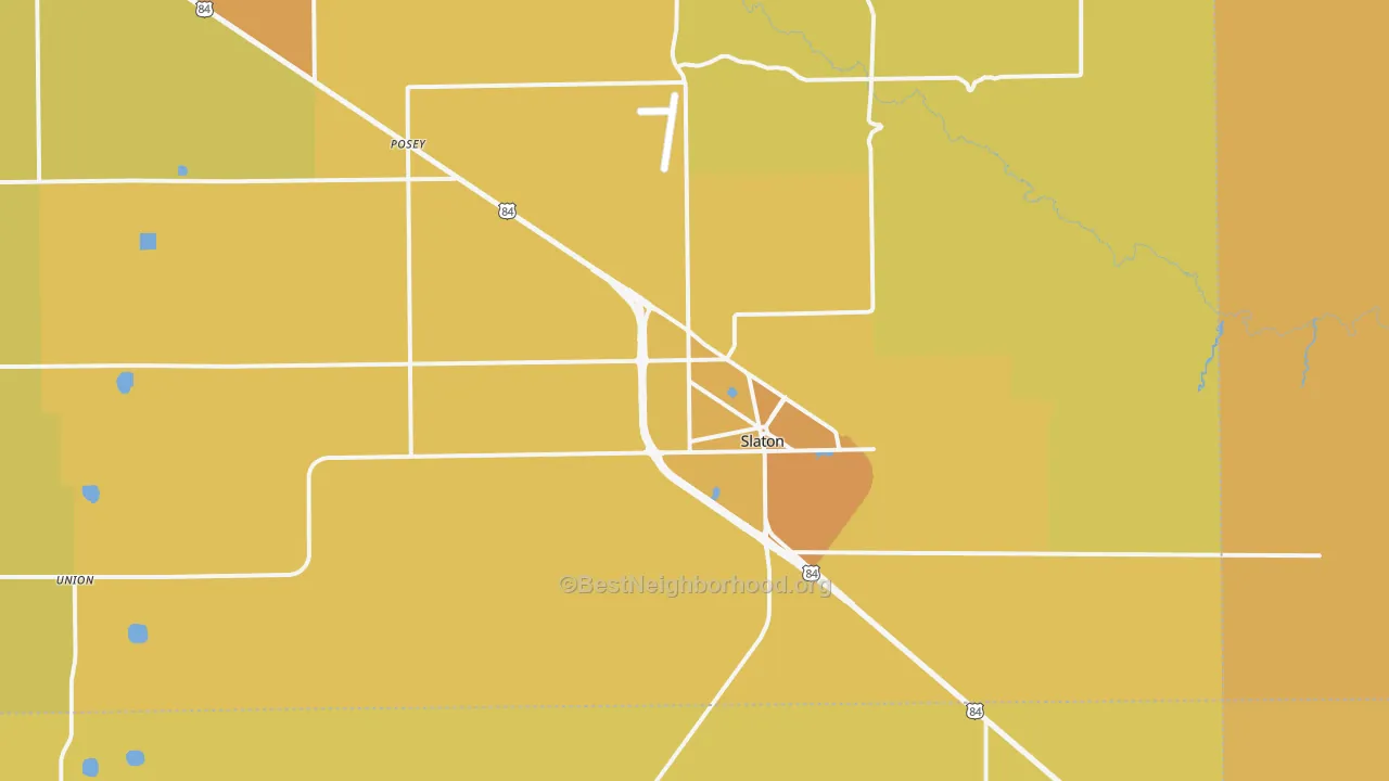 Map of the best neighborhoods in the 79364 area, with better matches in green and worse matches in red