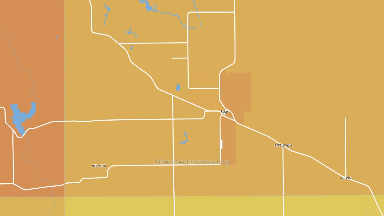 Map of the best neighborhoods in the 79370 area, with better matches in green and worse matches in red