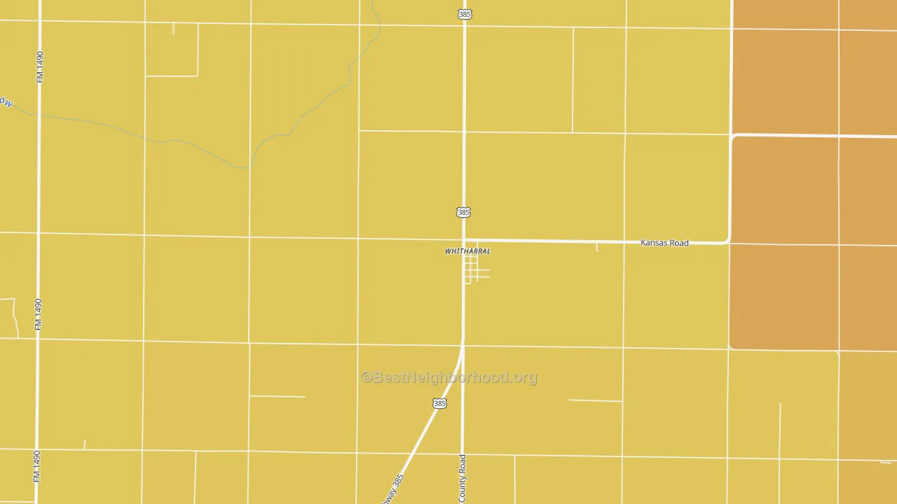 Map of the best neighborhoods in the 79380 area, with better matches in green and worse matches in red