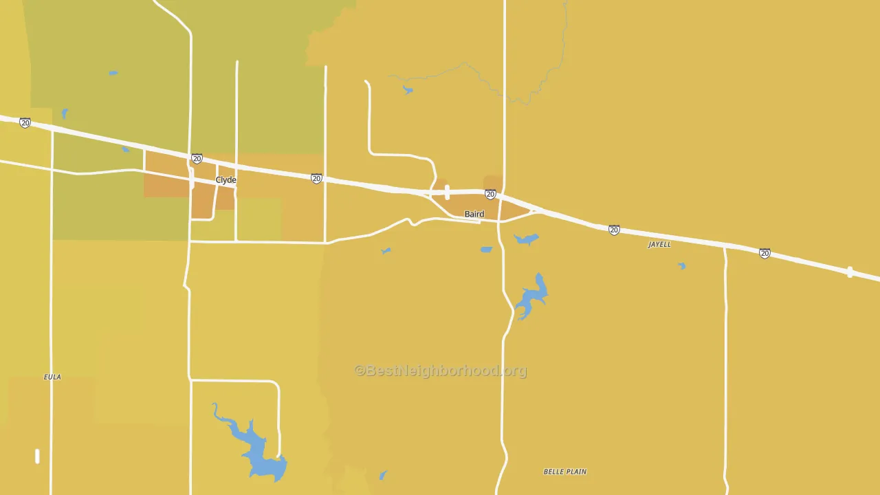 Map of the best neighborhoods in the 79504 area, with better matches in green and worse matches in red