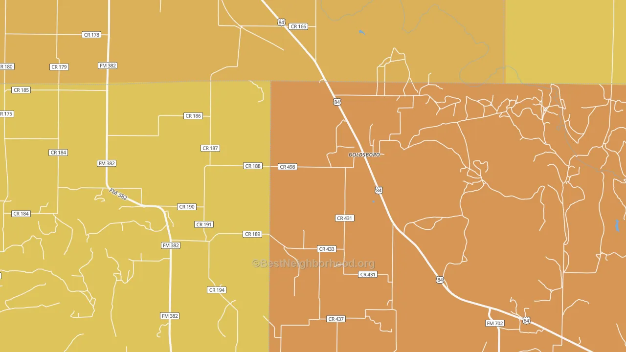 Map of the best neighborhoods in the 79519 area, with better matches in green and worse matches in red