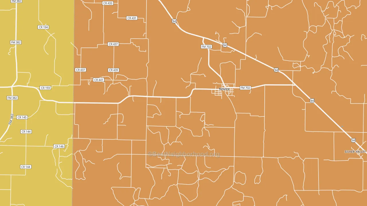 Map of the best neighborhoods in the 79538 area, with better matches in green and worse matches in red