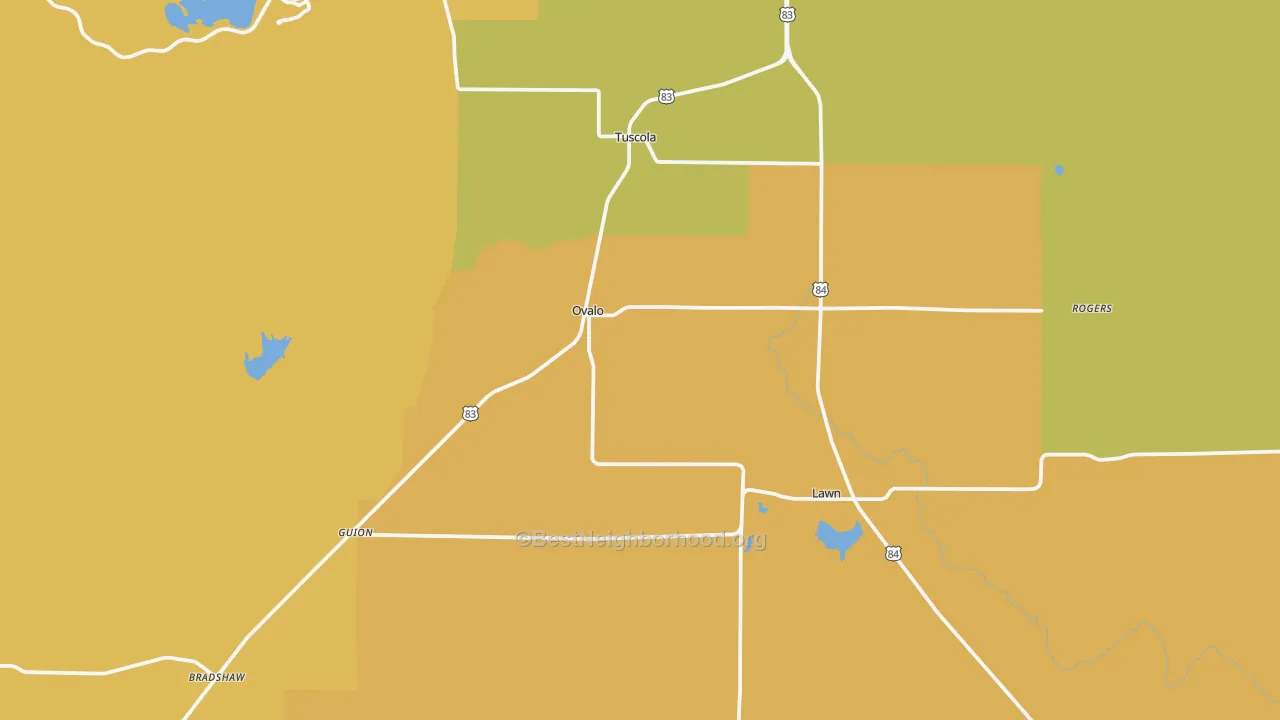 Map of the best neighborhoods in the 79541 area, with better matches in green and worse matches in red