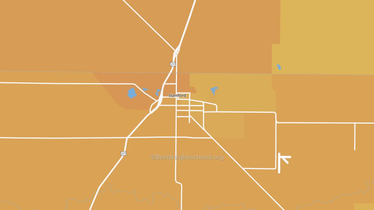 Map of the best neighborhoods in the 79553 area, with better matches in green and worse matches in red