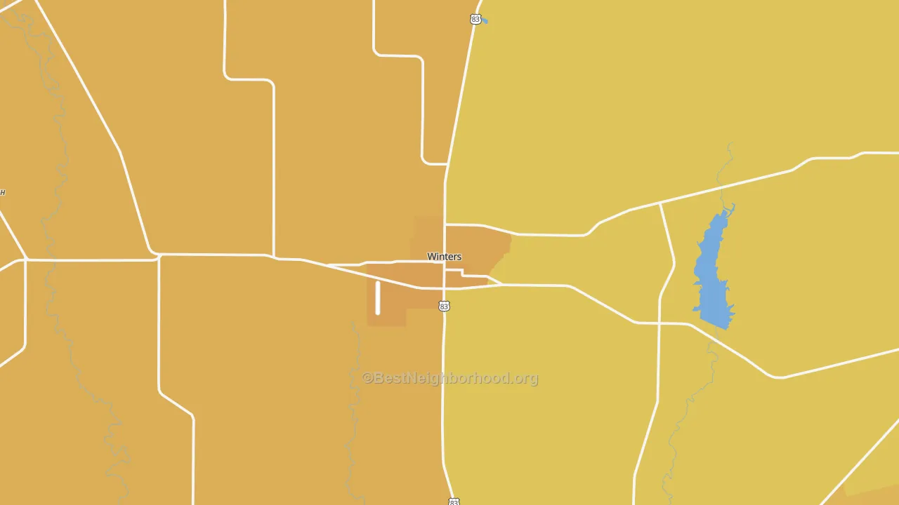 Map of the best neighborhoods in the 79567 area, with better matches in green and worse matches in red