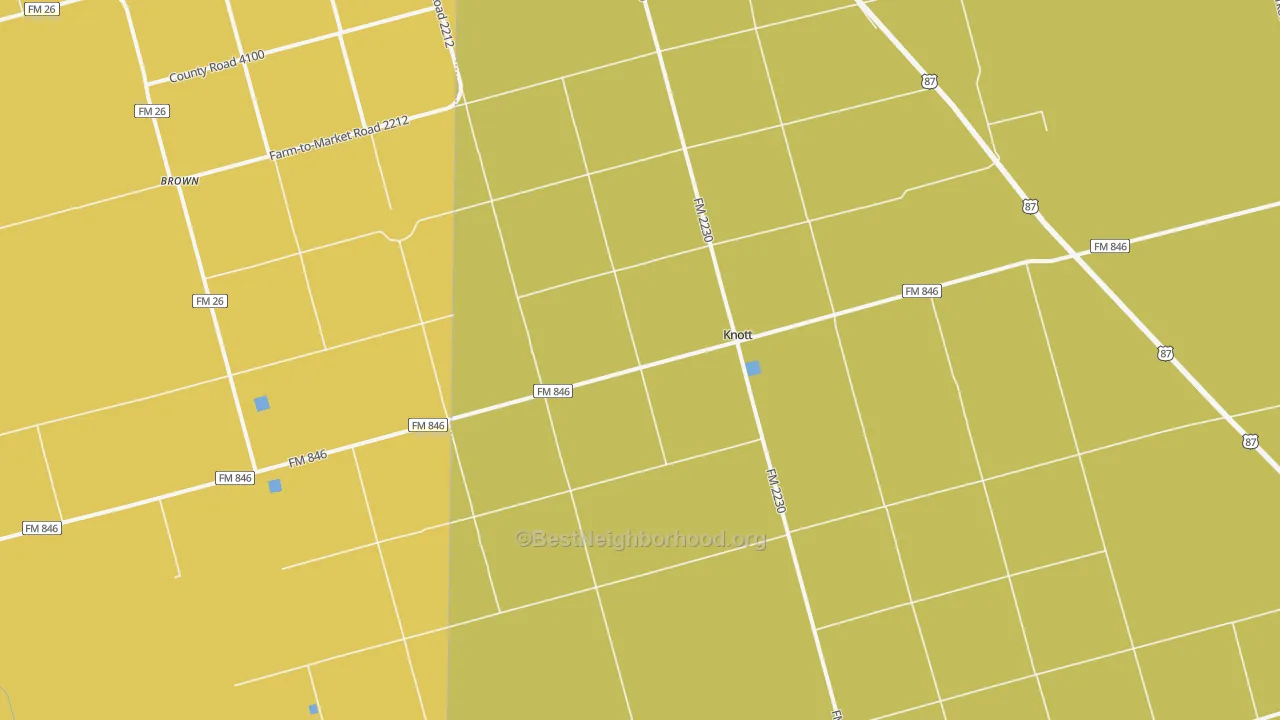 Map of the best neighborhoods in the 79748 area, with better matches in green and worse matches in red