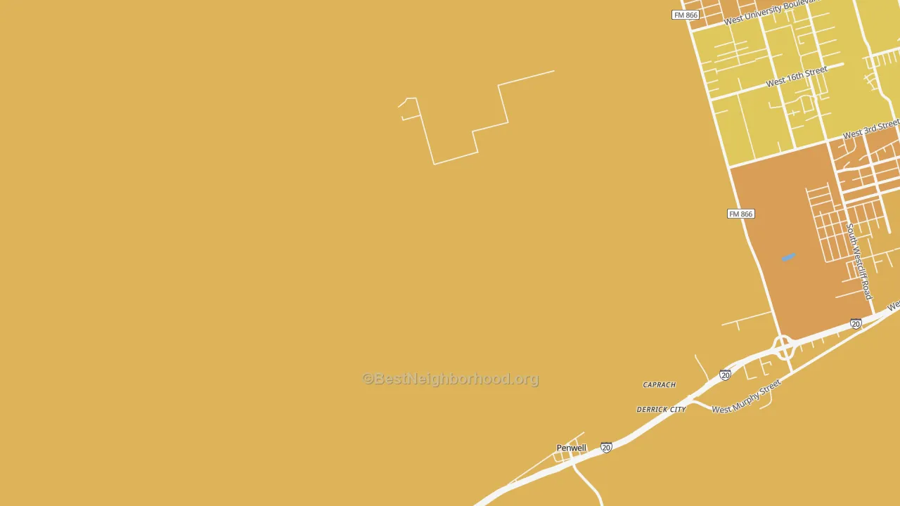 Map of the best neighborhoods in the 79759 area, with better matches in green and worse matches in red
