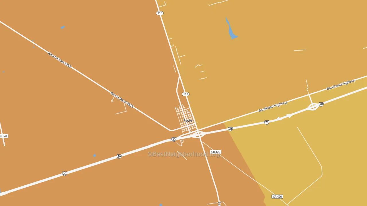 Map of the best neighborhoods in the 79777 area, with better matches in green and worse matches in red