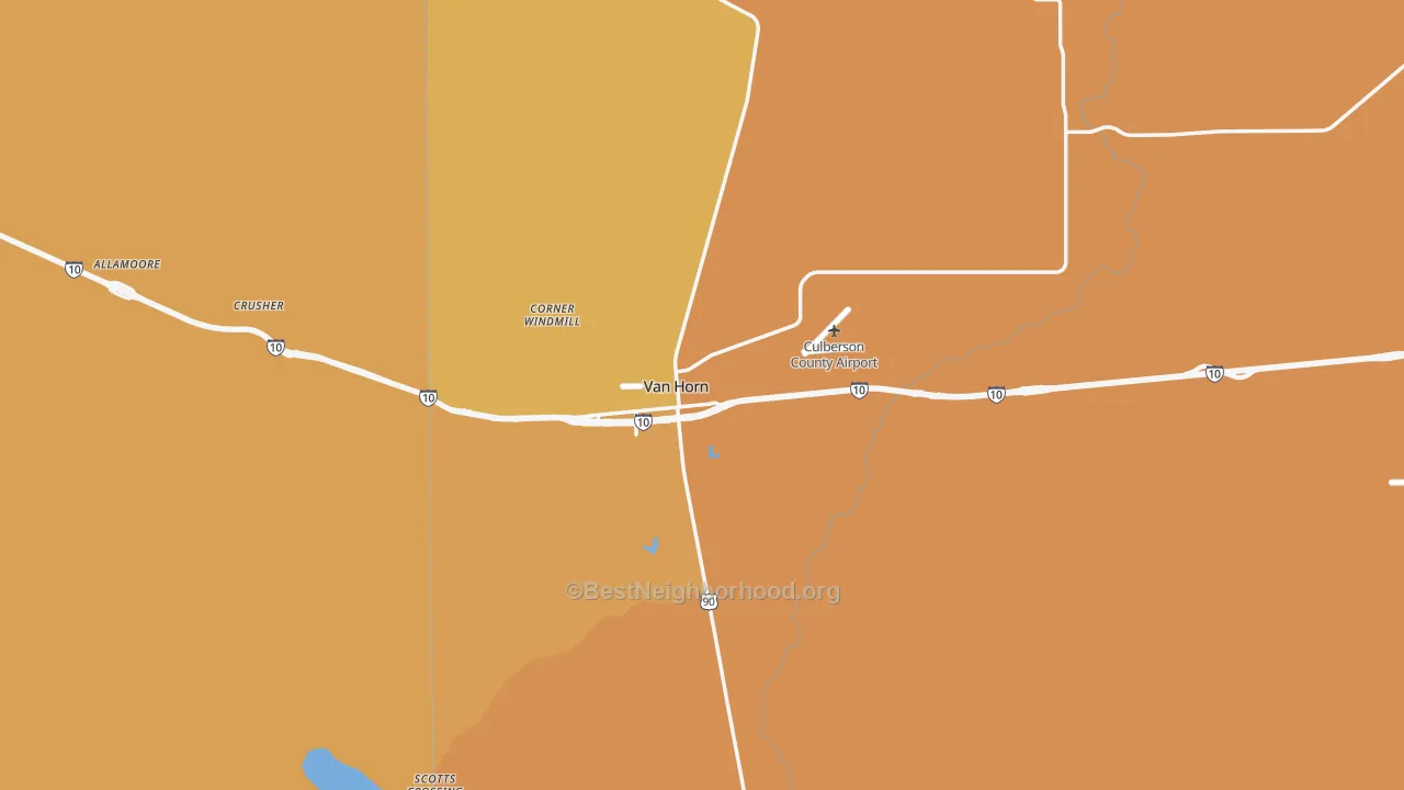 Map of the best neighborhoods in the 79855 area, with better matches in green and worse matches in red